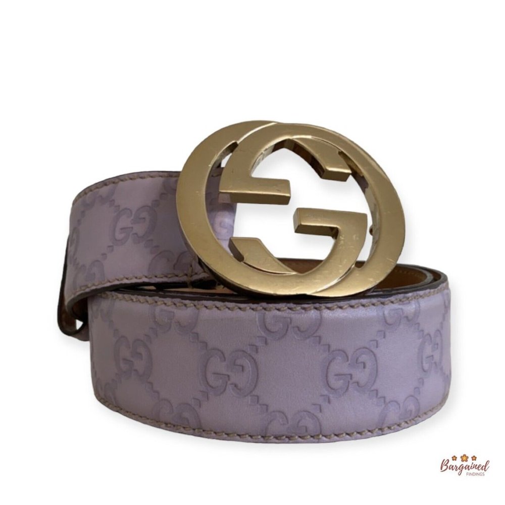 Authentic Gucci Purple Guccissima Leather Gold Interlocking G Buckle Belt 80/32